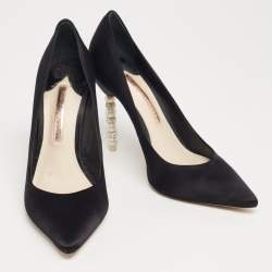 Pre Owned Sophia Webster Black Satin Coco Crystal Embellished Heel Pumps Size 39.5