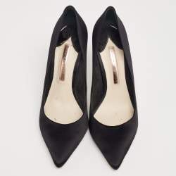 Pre Owned Sophia Webster Black Satin Coco Crystal Embellished Heel Pumps Size 39.5