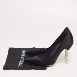 Pre Owned Sophia Webster Black Satin Coco Crystal Embellished Heel Pumps Size 39.5
