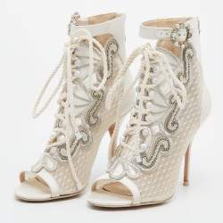 Pre Owned Sophia Webster White Satin And Lace Selina Booties Size 39