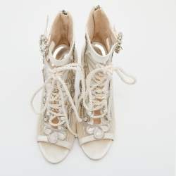 Pre Owned Sophia Webster White Satin And Lace Selina Booties Size 39