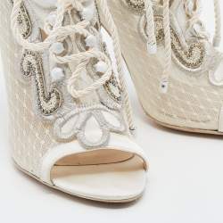 Pre Owned Sophia Webster White Satin And Lace Selina Booties Size 39