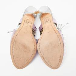 Pre Owned Sophia Webster Metallic Purple Laser Cut Foil Leather Cherub Winged Lace Up Mule Sandals Size 39