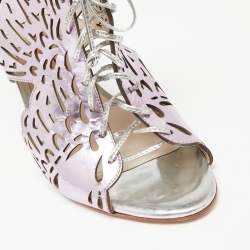 Pre Owned Sophia Webster Metallic Purple Laser Cut Foil Leather Cherub Winged Lace Up Mule Sandals Size 39