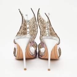 Pre Owned Sophia Webster Metallic Purple Laser Cut Foil Leather Cherub Winged Lace Up Mule Sandals Size 39