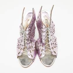 Pre Owned Sophia Webster Metallic Purple Laser Cut Foil Leather Cherub Winged Lace Up Mule Sandals Size 39