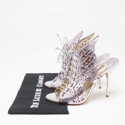 Pre Owned Sophia Webster Metallic Purple Laser Cut Foil Leather Cherub Winged Lace Up Mule Sandals Size 39