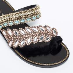 Sophia Webster Black Leather Crystal Embellished Slide Flats Size 36