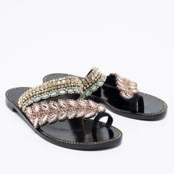 Sophia Webster Black Leather Crystal Embellished Slide Flats Size 36