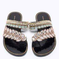 Sophia Webster Black Leather Crystal Embellished Slide Flats Size 36