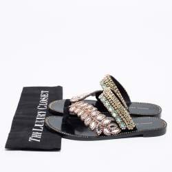 Sophia Webster Black Leather Crystal Embellished Slide Flats Size 36