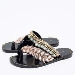 Sophia Webster Black Leather Crystal Embellished Slide Flats Size 36