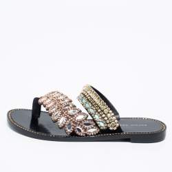Sophia Webster Black Leather Crystal Embellished Slide Flats Size 36