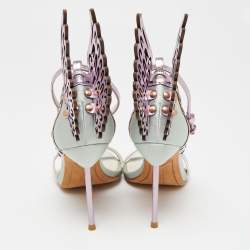 Pre Owned Sophia Webster Mint Green/Lilac Satin and Leather Evangeline Ankle-Strap Sandals Size 38