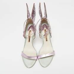 Pre Owned Sophia Webster Mint Green/Lilac Satin and Leather Evangeline Ankle-Strap Sandals Size 38