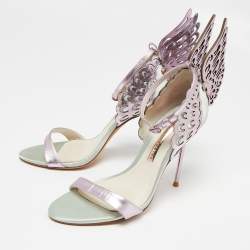 Pre Owned Sophia Webster Mint Green/Lilac Satin and Leather Evangeline Ankle-Strap Sandals Size 38