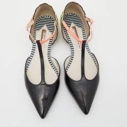 Sophia Webster Multicolor Leather T-Strap Pointed Toe Flat Sandals Size 36.5