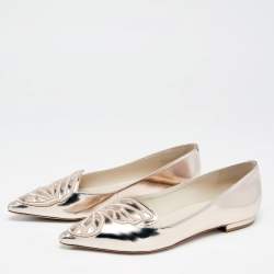 Sophia Webster Metallic Rose Gold Leather Bibi Butterfly Pointed Toe Ballet Flats Size 37.5