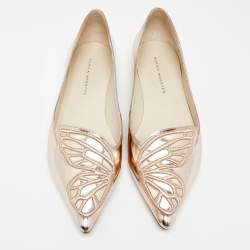 Sophia Webster Metallic Rose Gold Leather Bibi Butterfly Pointed Toe Ballet Flats Size 37.5