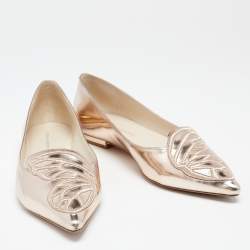 Sophia Webster Metallic Rose Gold Leather Bibi Butterfly Pointed Toe Ballet Flats Size 37.5