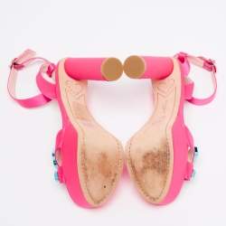 Pre Owned Sophia Webster Neon Pink Satin Crystal Embellished Amanda Platform Sandals Size 40.5