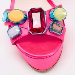 Pre Owned Sophia Webster Neon Pink Satin Crystal Embellished Amanda Platform Sandals Size 40.5