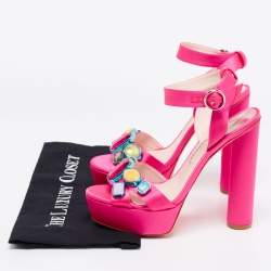 Pre Owned Sophia Webster Neon Pink Satin Crystal Embellished Amanda Platform Sandals Size 40.5
