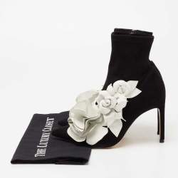 Pre Owned Sophia Webster Black Suede Jumbo Lilico Floral Applique Ankle Boots Size 36.5