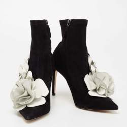 Pre Owned Sophia Webster Black Suede Jumbo Lilico Floral Applique Ankle Boots Size 36.5