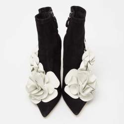 Pre Owned Sophia Webster Black Suede Jumbo Lilico Floral Applique Ankle Boots Size 36.5