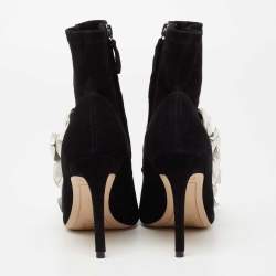 Pre Owned Sophia Webster Black Suede Jumbo Lilico Floral Applique Ankle Boots Size 36.5