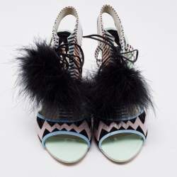 Pre Owned Sophia Webster Multicolor Leather Leilou Pom Pom Sandals Size 40