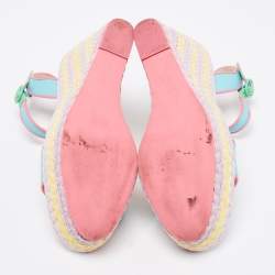 Sophia Webster Multicolor Leather Lucita Raffia Wedges Sandals Size 40 