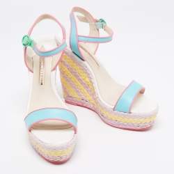 Sophia Webster Multicolor Leather Lucita Raffia Wedges Sandals Size 40 