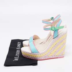 Sophia Webster Multicolor Leather Lucita Raffia Wedges Sandals Size 40 