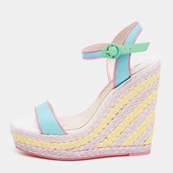 Sophia Webster Multicolor Leather Lucita Raffia Wedges Sandals Size 40 