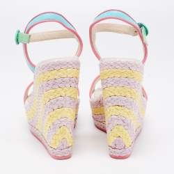Sophia Webster Multicolor Leather Lucita Raffia Wedges Sandals Size 40 