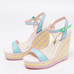 Sophia Webster Multicolor Leather Lucita Raffia Wedges Sandals Size 40 