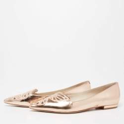 Pre Owned Sophia Webster Rose Gold Leather Bibi Ballet Flats Size 38.5