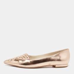 Pre Owned Sophia Webster Rose Gold Leather Bibi Ballet Flats Size 38.5