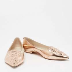 Pre Owned Sophia Webster Rose Gold Leather Bibi Ballet Flats Size 38.5
