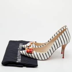 Pre Owned Sophia Webster Black/White Stripe Leather Lola Gem Pointed Toe Pumps Size 40