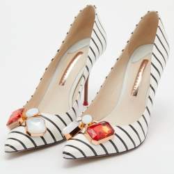 Pre Owned Sophia Webster Black/White Stripe Leather Lola Gem Pointed Toe Pumps Size 40