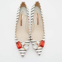 Pre Owned Sophia Webster Black/White Stripe Leather Lola Gem Pointed Toe Pumps Size 40
