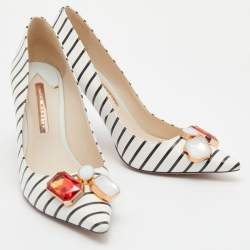 Pre Owned Sophia Webster Black/White Stripe Leather Lola Gem Pointed Toe Pumps Size 40