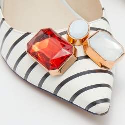 Pre Owned Sophia Webster Black/White Stripe Leather Lola Gem Pointed Toe Pumps Size 40