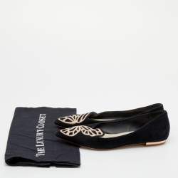 Sophia Webster Black Embroidered Suede Bibi Butterfly Pointed Toe Ballet Flats Size 39.5