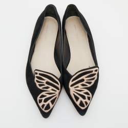 Sophia Webster Black Embroidered Suede Bibi Butterfly Pointed Toe Ballet Flats Size 39.5