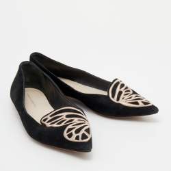 Sophia Webster Black Embroidered Suede Bibi Butterfly Pointed Toe Ballet Flats Size 39.5