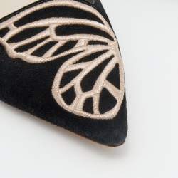 Sophia Webster Black Embroidered Suede Bibi Butterfly Pointed Toe Ballet Flats Size 39.5